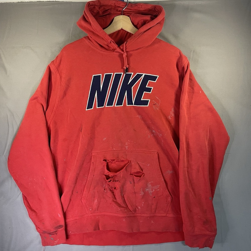 Nike Hoodie Sweatshirt Size XXL Red Thrashed Faded Skater Y2K Grunge